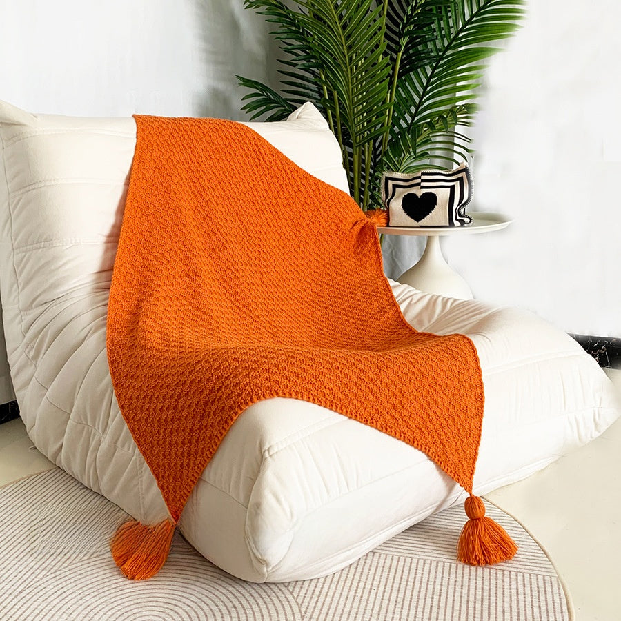 Ins Nordic-style knitted fringed woolen casual sofa blanket