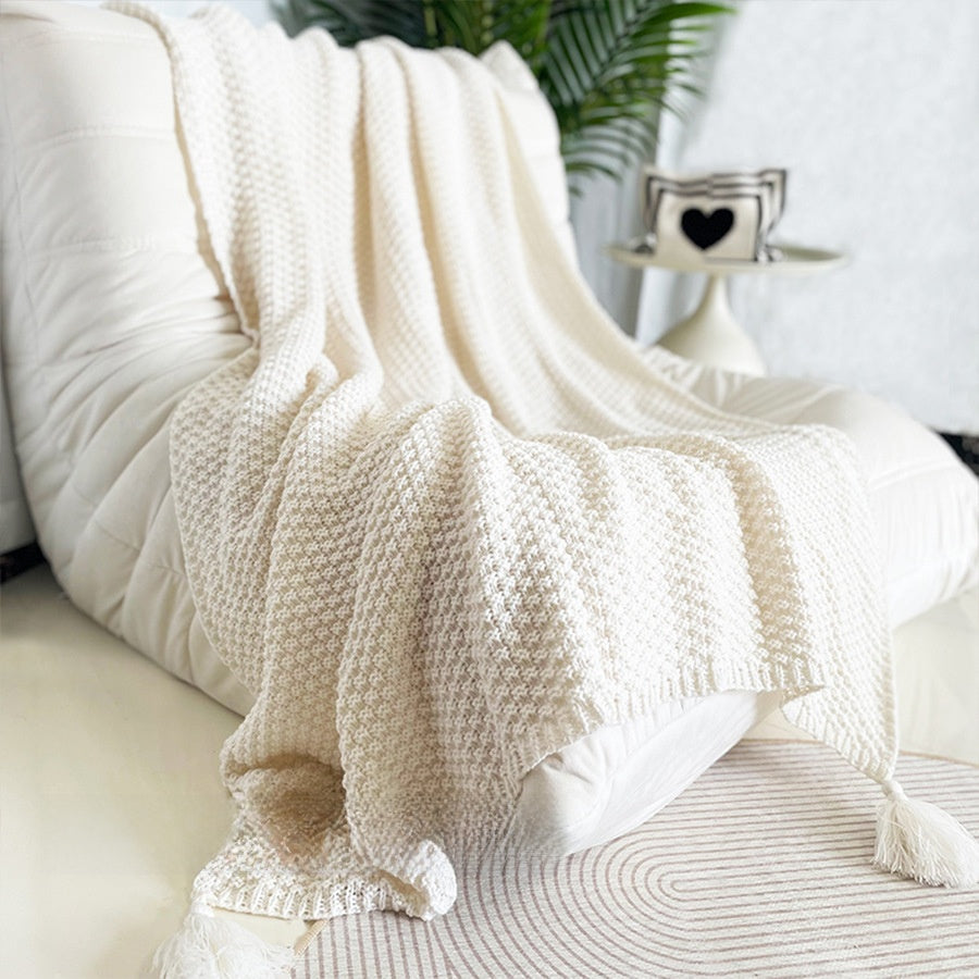 Ins Nordic-style knitted fringed woolen casual sofa blanket