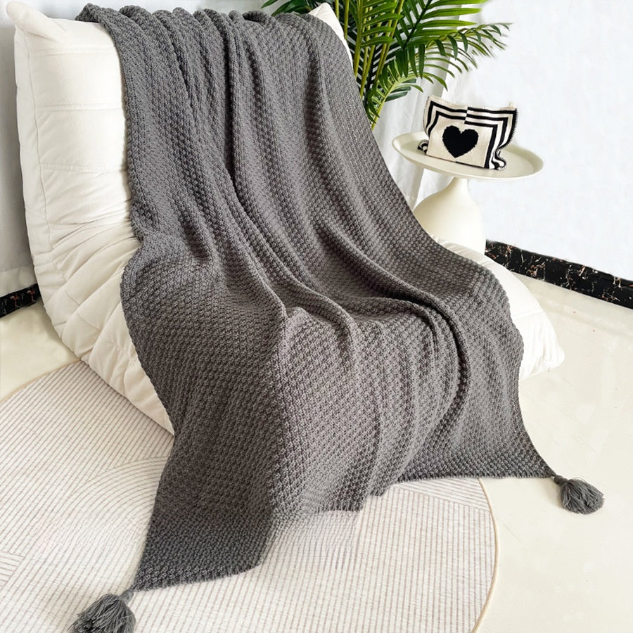 Ins Nordic-style knitted fringed woolen casual sofa blanket